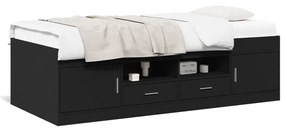 3280238 vidaXL Cadru pat de zi cu sertare, negru, 100x200 cm, lemn prelucrat