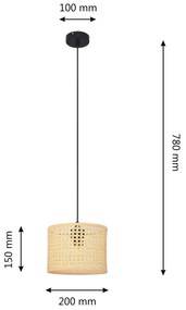 Lustră pe cablu ALBA 1xE27/15W/230V d. 20 cm ratan/negru