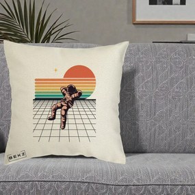 Perna Decorativa Astronaut Retro Space, 40x40 cm, Ecru, Husa Detasabila, Perna Inclusa, BEKZ®