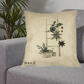 Perna Decorativa Scara Scandinavica cu Stele, 40x40 cm, Crem, Husa Detasabila, Perna Inclusa, BEKZ®