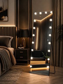 Oglindă cu becuri LED, Iluminare Reglabilă, 3 Culori, Control Touch, Sticlă HD, cu Suport, 160x50 cm