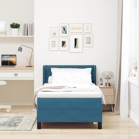 vidaXL Pat box spring cu saltea, albastru închis, 90x200 cm, catifea