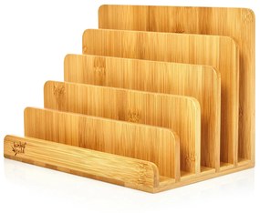 Suport pentru scrisori cu 5 compartimente, A4, 25 x 17,5 x 16 cm, vertical sau orizontal, bambus