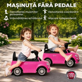 AIYAPLAY Mașinuță de Împins pentru Copii 12-36 Luni, Licență Fiat, cu Muzică, Claxon și Spațiu Depozitare, Roz | Aosom Romania