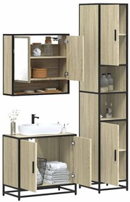 vidaXL Set mobilier de baie, 3 piese, stejar sonoma, lemn prelucrat