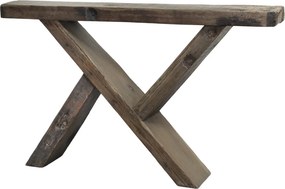 Consolă îngustă în stil farmhouse, din lemn reciclat, natur, cu blat masiv și picioare încrucișate în X, 77 x 122 x 22 cm, „Grimaud”
