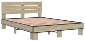 3280158 vidaXL Cadru de pat, stejar sonoma, 120x190cm, lemn prelucrat și metal
