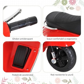 HOMCOM Motocicletă Electrică pentru Copii, 6V cu Muzică, Lumini și Sunete, 102x50,5x75,5 cm, Roșu | Aosom Romania