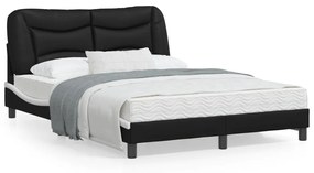 3208007 vidaXL Cadru de pat cu tăblie, negru/alb, 140x200 cm, piele ecologică