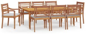 3100796 vidaXL Set mobilier de grădină cu perne, 9 piese, lemn masiv de tec