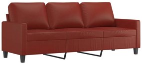 Canapea cu 3 locuri, rosu vin, 180 cm, piele ecologica