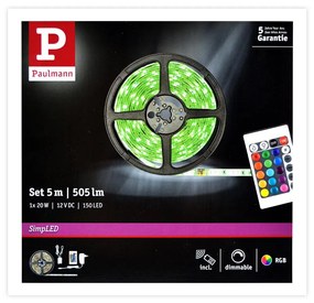 Bandă dimabilă LED RGB/20W Paulmann 78978 SIMPLED 5m 230V + telecomandă