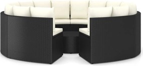 vidaXL Set mobilier de grădină cu perne, 9 piese, negru, poliratan