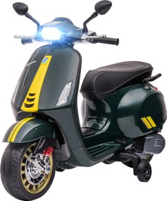 AIYAPLAY Motocicletă electrică pentru copii Vespa 6V dim. 107L x 47l x 73H cm Muzică MP3 Port USB Far 2 roți de antrenare - Verde | Aosom Romania