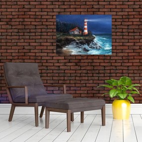 Tablou - Far pe malul oceanului, aquarelă (70x50 cm)