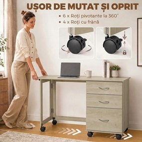 HOMCOM Birou Pliabil Con 3 Sertare, Stejar | Aosom Romania