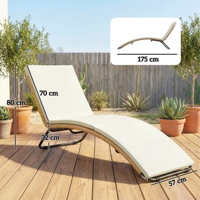 Outsunny Șezlong din Ratan Forma S cu Pernă, Șezlong de Grădină cu Structură din Oțel, pentru Terasă, Plajă, Piscină, Grădină, 175x57x80cm, Crem | Aosom Romania