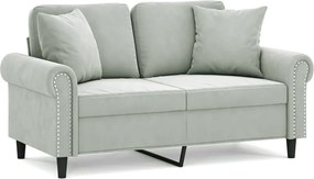 vidaXL Canapea cu 2 locuri cu pernuțe, gri deschis, 120 cm, catifea