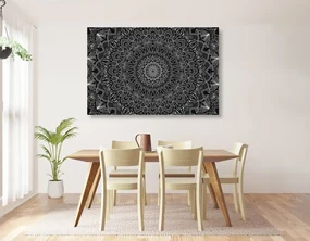Tablou Mandala decorativă detaliată în design alb-negru