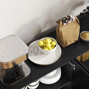 HOMCOM Bufet design contemporan grafic 2 dulapuri uşă rafturi reglabile lemn negru metal auriu | Aosom Romania