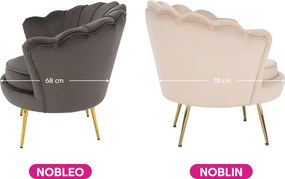 Fotoliu în stil Art-deco, catifea Velvet bej/crom auriu, NOBLIN