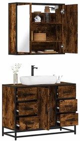 vidaXL Set mobilier de baie, 2 piese, stejar fumuriu, lemn prelucrat