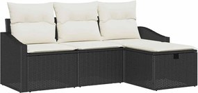 vidaXL Set de canapea cu pernă cu depozitare 4 pcs Negru poliratan