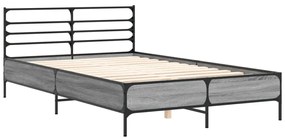 3280075 vidaXL Cadru de pat, gri sonoma, 135x190 cm, lemn prelucrat și metal