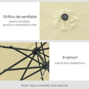 Outsunny Umbrelă de Grădină Inclinabilă Ø265 cm cu 32 Lumini LED Solare și Manivelă, Umbrelă de Exterior cu 8 Spițe, din Oțel, Poliester, pentru Terasă, Curte, Balcon, Bej | Aosom Romania