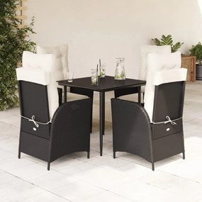 3213155 vidaXL Set mobilier de grădină cu perne, 5 piese, negru, poliratan