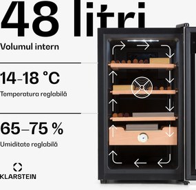Klarstein El Presidente 48, Humidor pentru trabucuri, 48L,  3 sertare, 1 compartiment din lemn de cedru