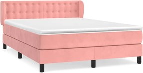 vidaXL Pat box spring cu saltea, roz, 140x200 cm, catifea