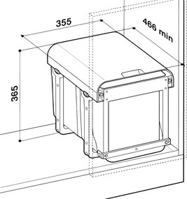 Cos gunoi incorporabil Ekko Front 40 Ecomax, cu extragere automata, colectare selectiva, gri antracit, 2 x 15 l Polipropilena, L:355 mm; A:465 mm;
