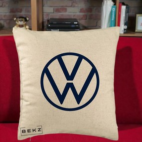Perna Personalizata cu emblema Volkswagen, 40x40 cm, Bej, Husa Detasabila, Perna Inclusa, BEKZ®
