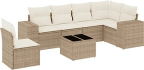 vidaXL Set canapele de grădină, 7 piese, cu perne, bej, poliratan