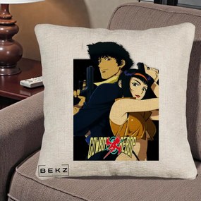 Perna Personalizata Cowboy Bebop Spike si Faye Poster, 40x40 cm, Bej Canapea, Husa Detasabila, Perna Inclusa, BEKZ®