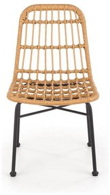 Scaun de gradina K401, stejar/negru, rattan sintetic/otel, 47x45x85 cm