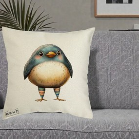 Perna Decorativa Pasare Teal-Bej cu Sosete Curcubeu, 40x40 cm, Ecru, Husa Detasabila, Perna Inclusa, BEKZ®