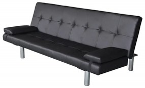 241722 vidaXL Canapea extensibilă 2 perne, piele artificială, reglabilă negru