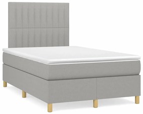 vidaXL Pat cu arcuri, saltea și LED, gri deschis, 120x190 cm, textil