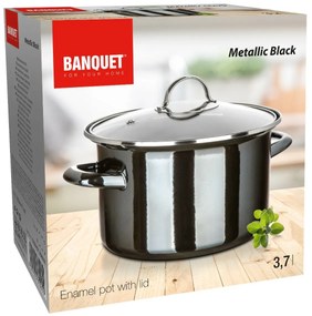 Banquet Oală emailată METALLIC Black 24 cm, 3,7 l,cu capac, 24 cm