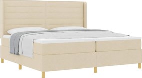 vidaXL Pat cu arcuri cu saltea cu headboard Crem 200 x 200 cm țesătură