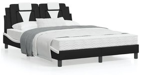 3214013 vidaXL Cadru de pat cu LED, negru și alb, 120x200 cm, piele ecologică