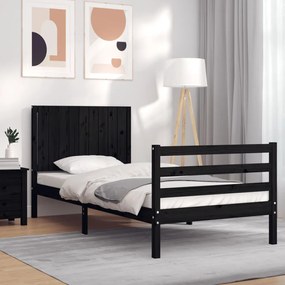 3194755 vidaXL Cadru de pat cu tăblie, negru, 90x200 cm, lemn masiv
