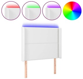 Tablie de pat cu LED, alb, 83x16x118 128 cm, piele ecologica 1, Alb, 83 x 16 x 118 128 cm
