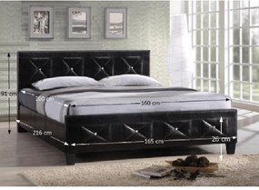 Pat matrimonial cu somieră, piele eco neagră, 160x200, CARISA