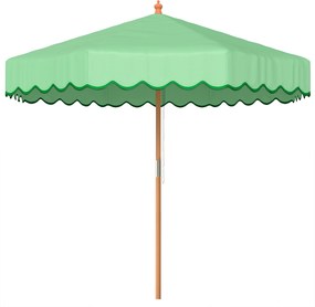 Outsunny Umbrelă de Grădină Rotundă cu Volane Retro Chic Aspect Lemn Protecție Solară UV 230 cm Verde Deschis | Aosom Romania