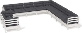 vidaXL Set mobilier grădină cu perne, 11 piese, alb, lemn masiv de pin