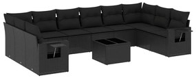 3253012 vidaXL Set canapele de grădină cu perne, 11 piese, negru, poliratan