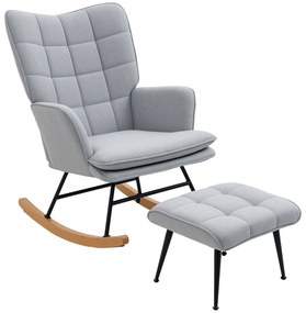 HOMCOM Fotoliu cu leagăn și otomană în design scandinav Fotoliu cu taburet, Lemn de fag, Captuseală, 64 cm x 89 cm x 90 cm Gri | Aosom Romania